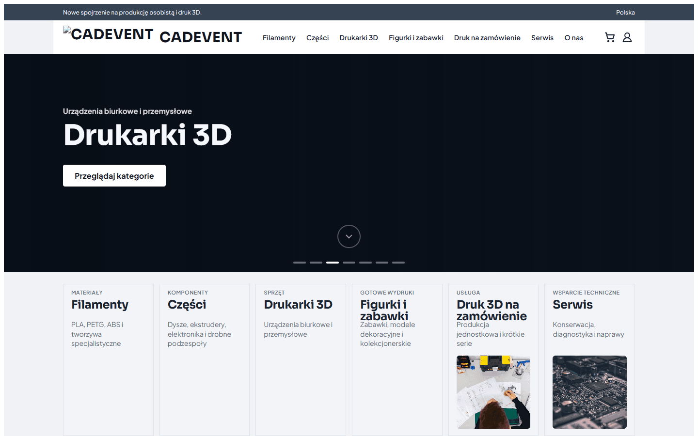 Cadevent product overview with 3D-printing categories and promotional products
